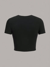 Slayr Casual Minimalist Design Round Neck Short Sleeve Slim Fit Cropped Women T-Shirt, Suitable For